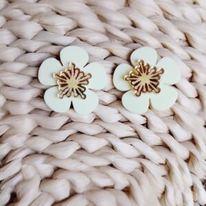 Pendientes flor verde pastel y espejo dorado