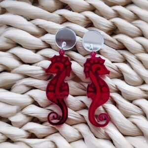 Pendientes caballito espejo rojo con enganche espejo plateado